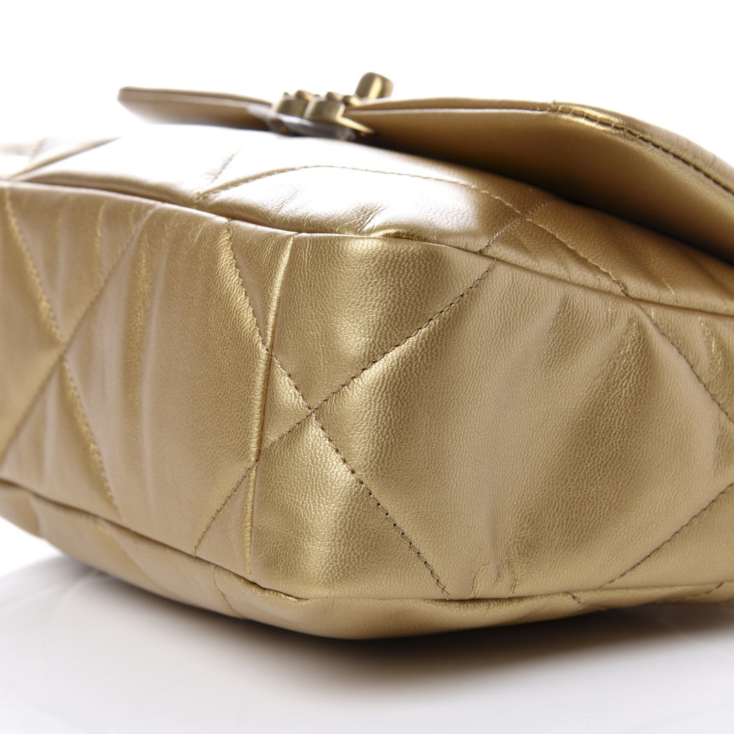 Metallic Goatskin Quilted Medium 19 Flap Gold