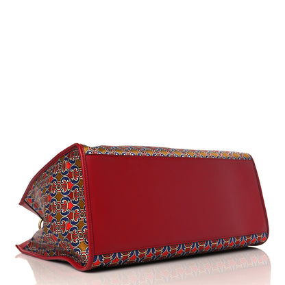 Fendi Fabric Grille Royale Print Stamp Patch Large Runaway Shopper Tote Red Blue Strawberry 4 of 9