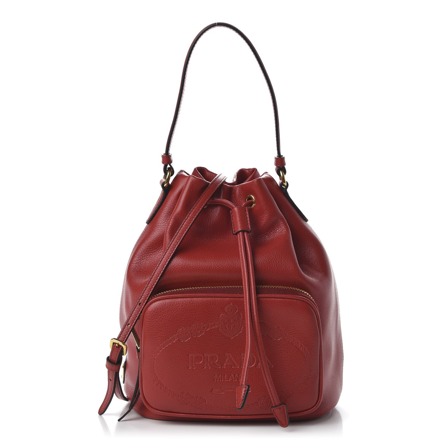 Prada Glace Calfskin Embossed Secchiello Bucket Bag Fuoco 1 of 10