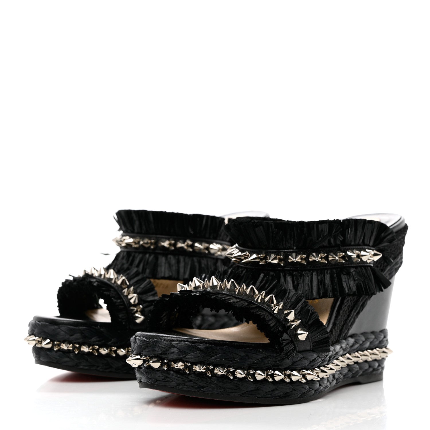 Christian Louboutin Voltinoudou 110mm Tie Cruise Raffia Spike Wedge 38 Black 3 of 8