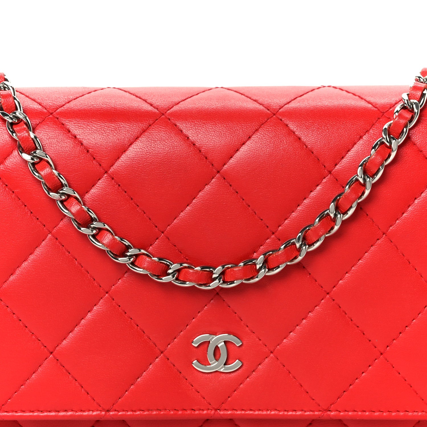 Chanel Lambskin Quilted Wallet On Chain WOC Red 9 of 12