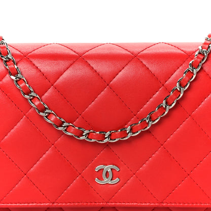 Chanel Lambskin Quilted Wallet On Chain WOC Red 9 of 12