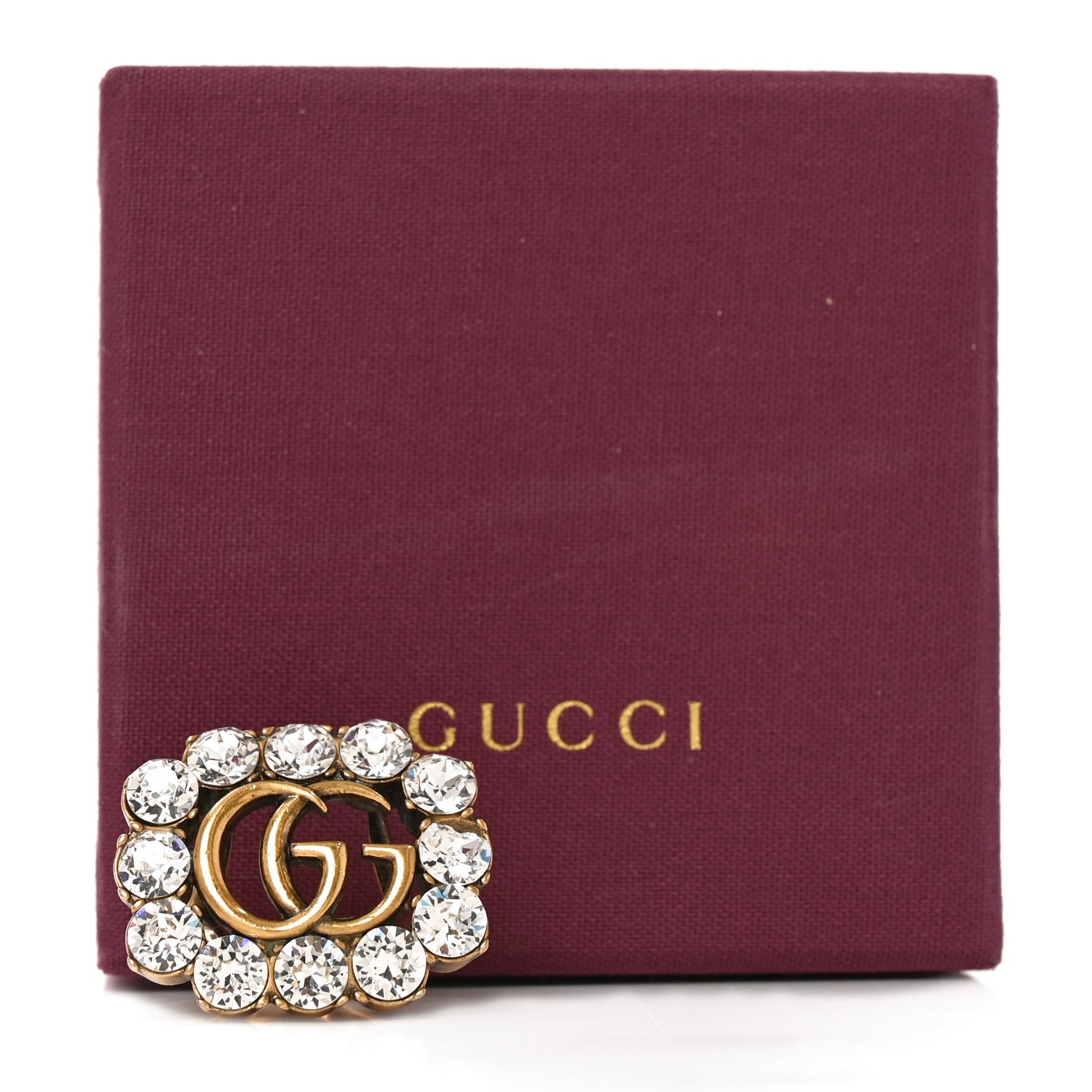 Gucci Metal Crystal Double G Ring 58 8.25 Aged Gold 6 of 6