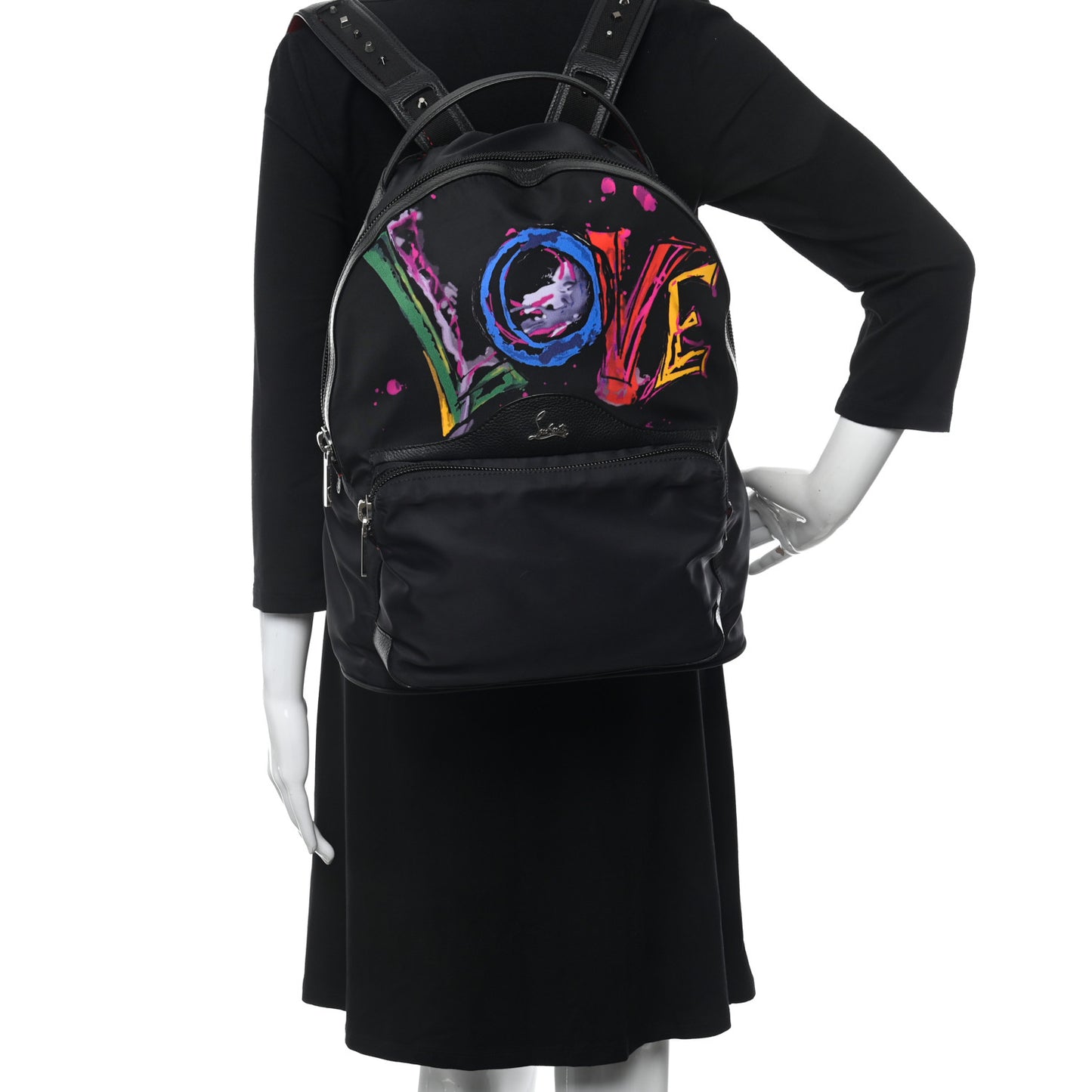 Nylon Calfskin Love Small Backloubi Backpack Black