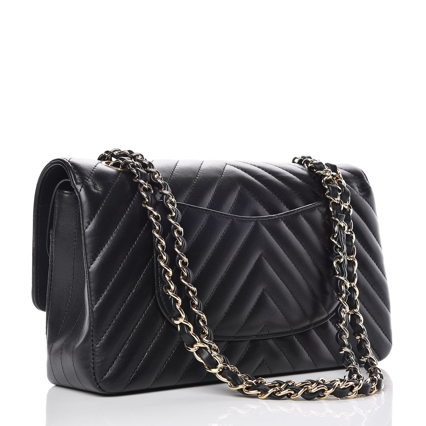 Lambskin Chevron Quilted Medium Double Flap Black