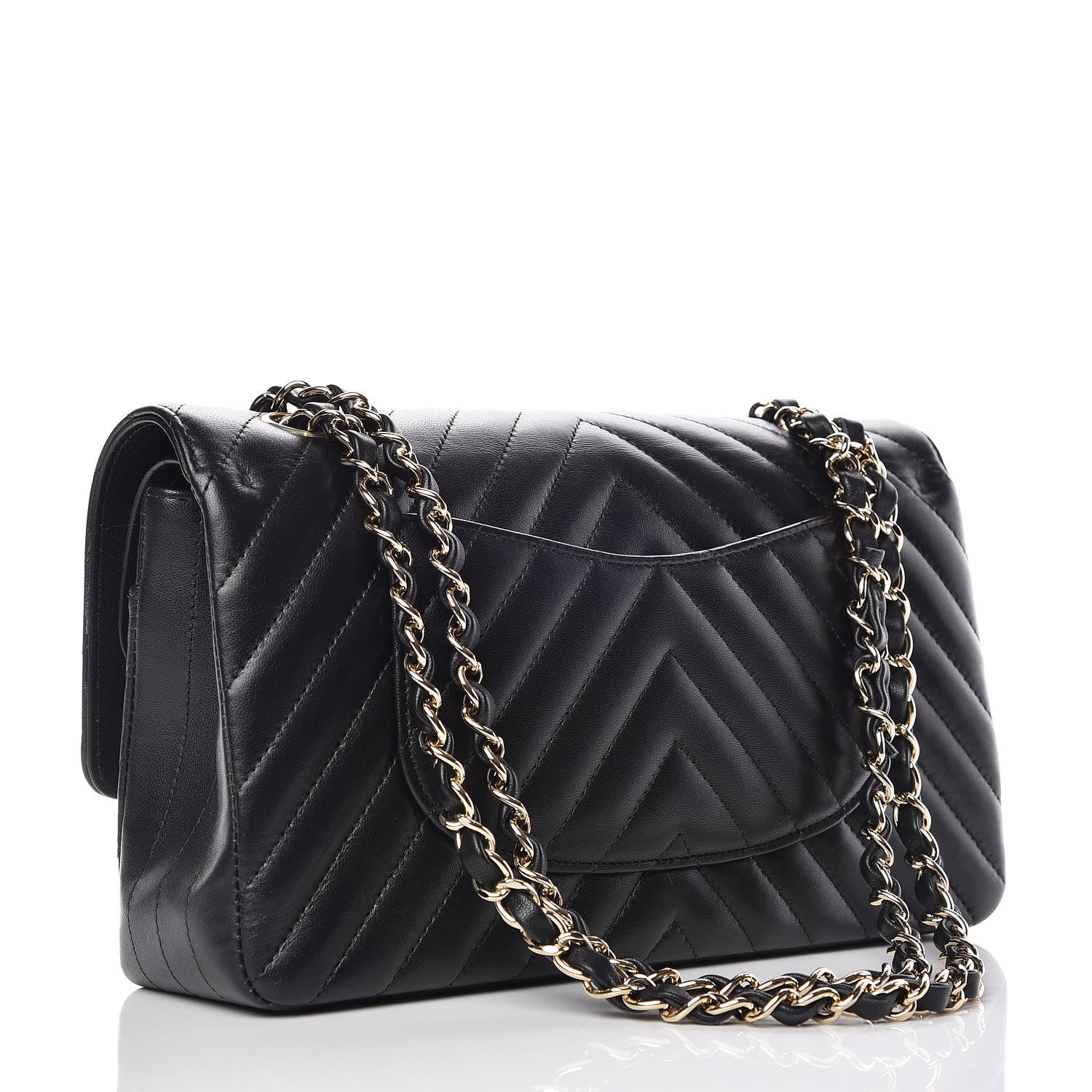 Chanel Lambskin Chevron Quilted Medium Double Flap Black 4 of 11