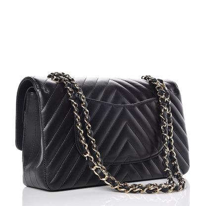 Chanel Lambskin Chevron Quilted Medium Double Flap Black 4 of 11