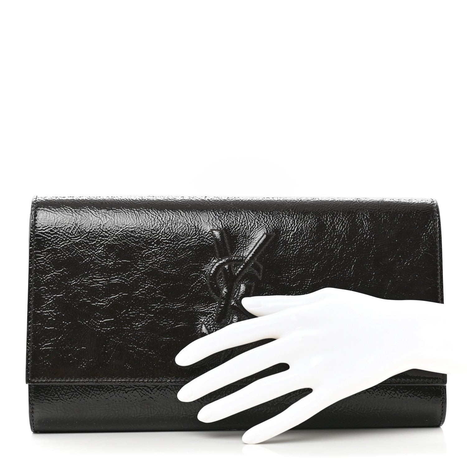 Saint Laurent Textured Patent Calfskin Large Belle De Jour Clutch Dark Brown 2 of 7