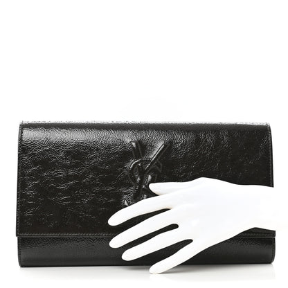 Saint Laurent Textured Patent Calfskin Large Belle De Jour Clutch Dark Brown 2 of 7