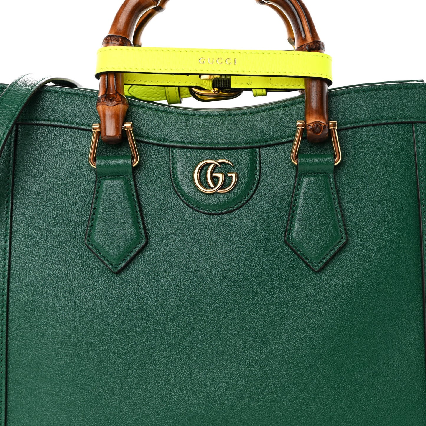Wonka Grain Calfskin Small Diana Tote Bag Green Yellow Fluo