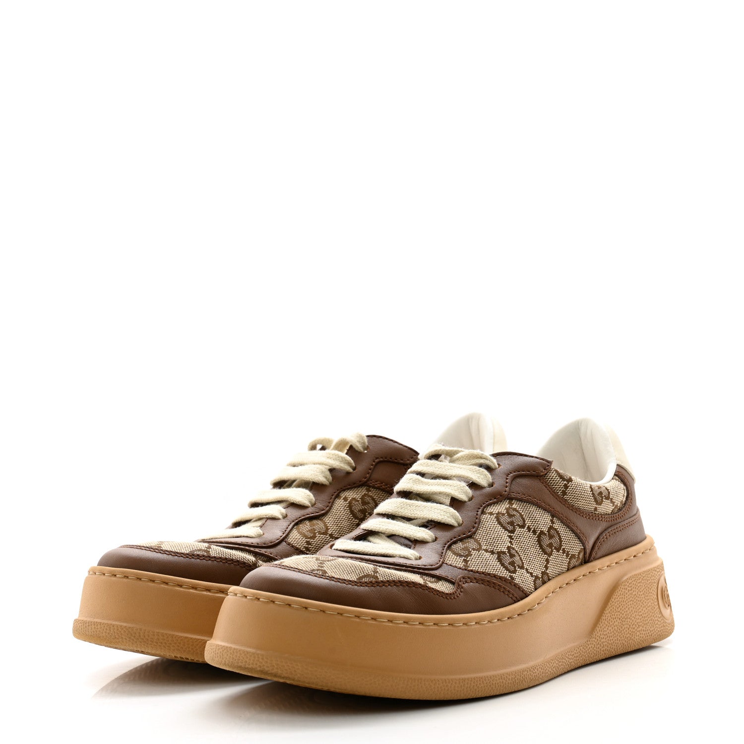 Gucci Calfskin GG Monogram Womens Platform 55mm Sneakers 36.5 Hezelnut Beige Ebony Mystic White 3 of 10