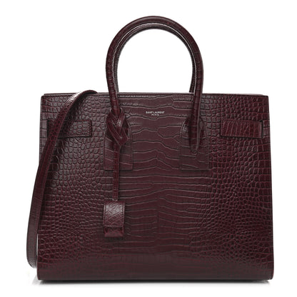 Saint Laurent Calfskin Crocodile Embossed Small Sac de Jour Wine 1 of 9