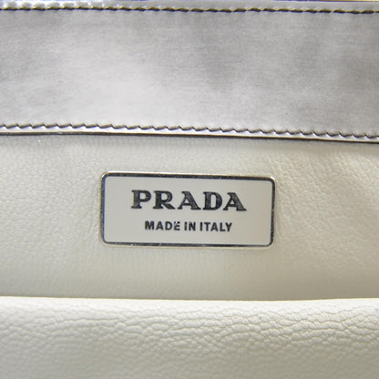 Prada Leather Jacquard Logo Framed Handbag Grey 8 of 10