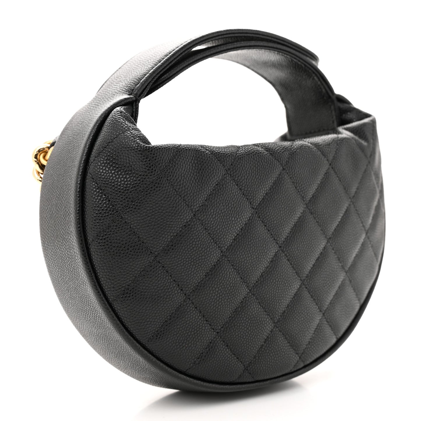 Shiny Caviar Quilted Bow Pouch Hobo Black