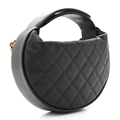 Chanel Shiny Caviar Quilted Bow Pouch Hobo Black 3 of 11
