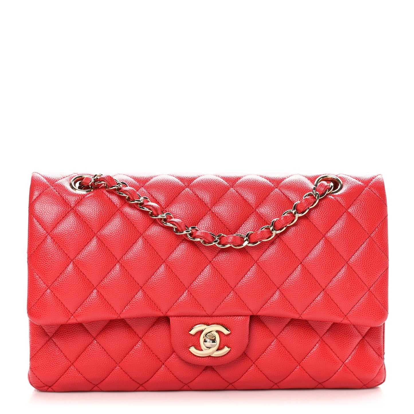 Caviar Quilted Medium Double Flap Red
