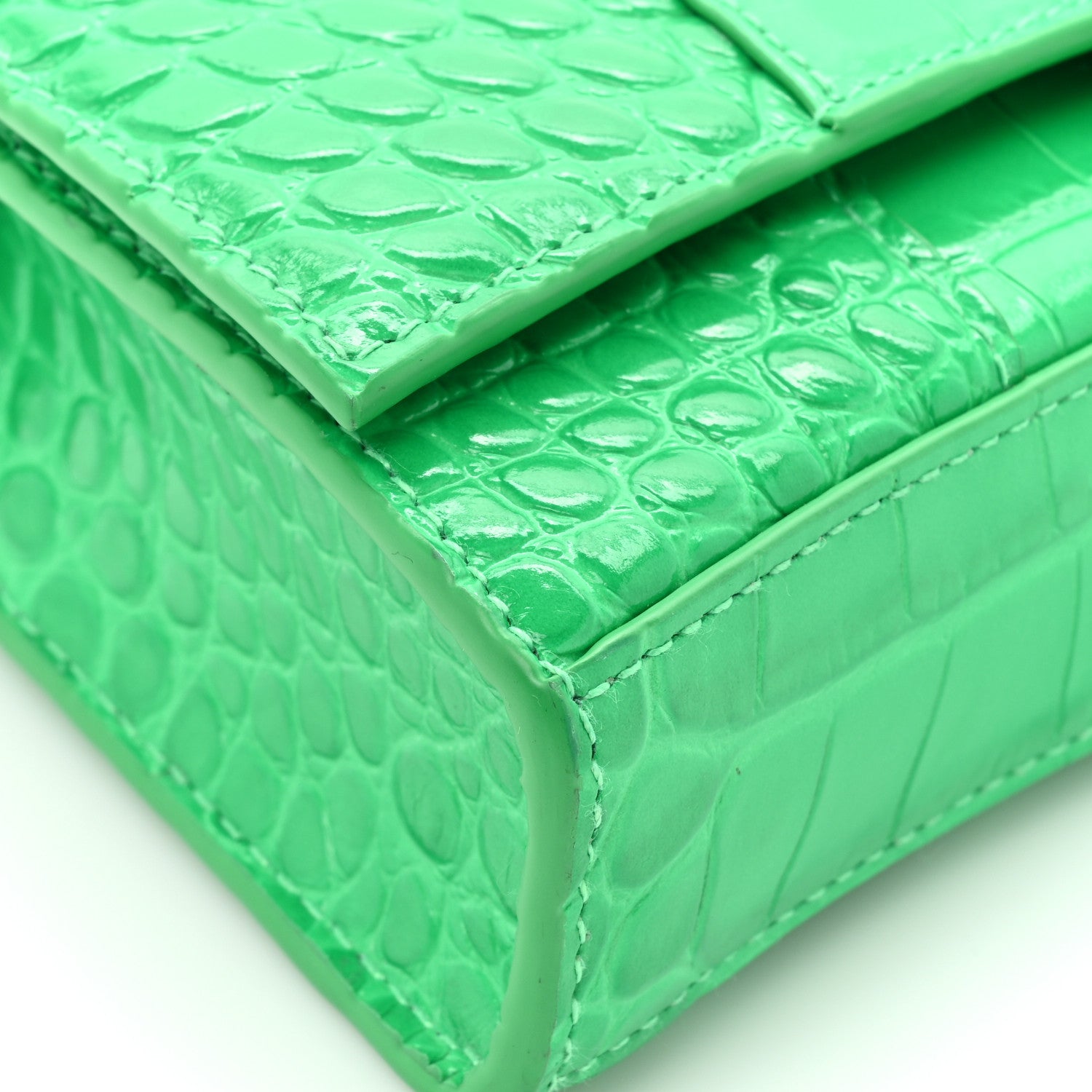 Balenciaga Shiny Calfskin Tonal B Crocodile Embossed Hourglass Chain Bag Vivid Green 11 of 14
