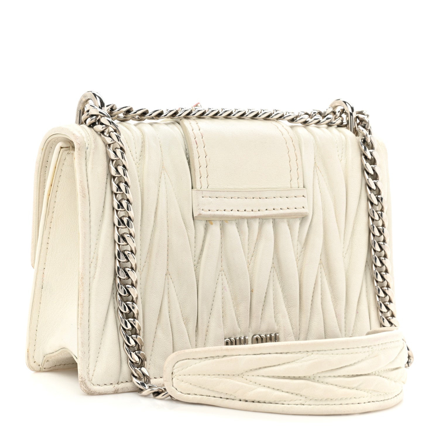 Miu Miu Nappa Matelasse Crystal Embellished Lady Shoulder Bag White 3 of 19