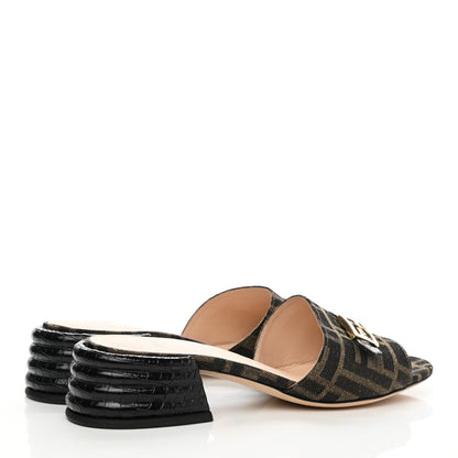Fendi Jacquard Calfskin FF Crocodile Embossed Promenade Slide Sandals 35.5 Tobacco Moro Black 4 of 8