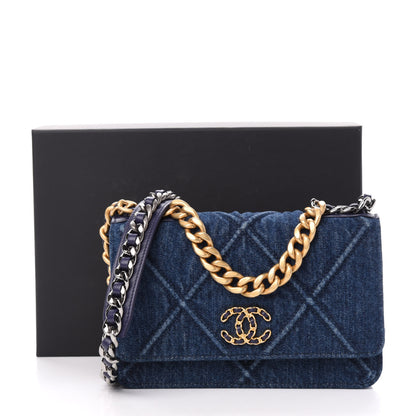 Chanel Denim Quilted 19 Wallet On Chain WOC Blue 12 of 12