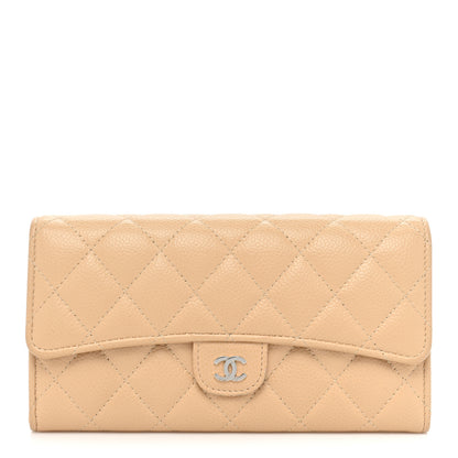 Chanel Caviar Quilted Large Gusset Flap Wallet Beige 1 of 13