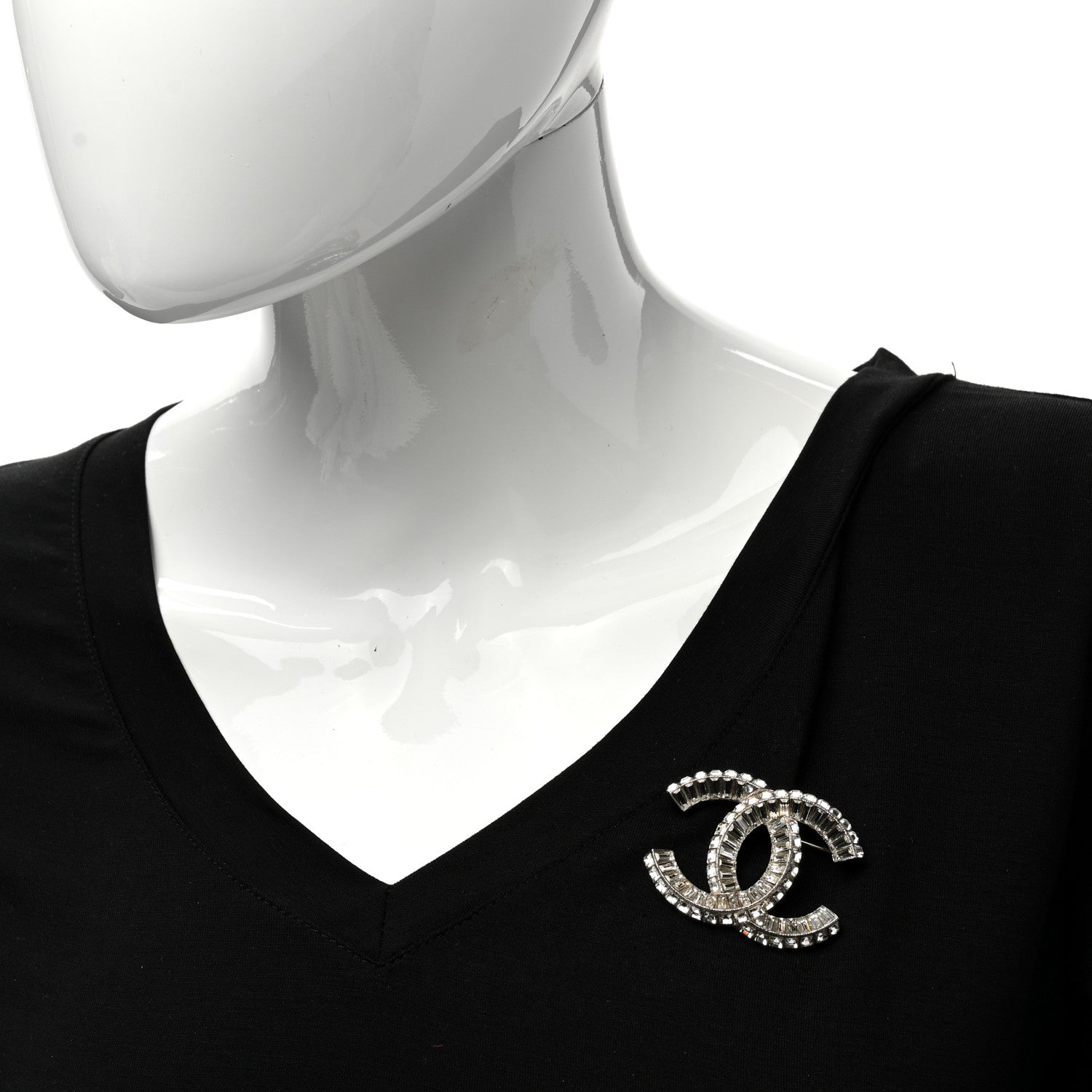 Chanel Baguette Crystal CC Brooch Silver 2 of 5