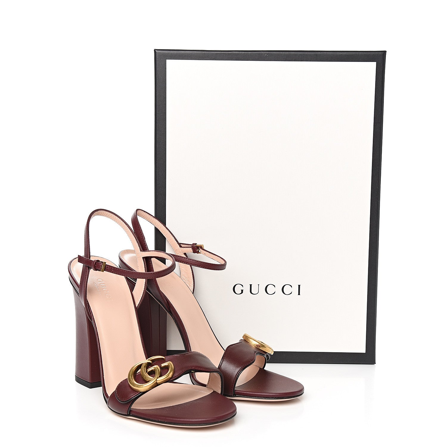 Gucci Lifford Calfskin GG Marmont Ankle Wrap 105mm Sandals 38.5 Vintage Bordeaux 8 of 8