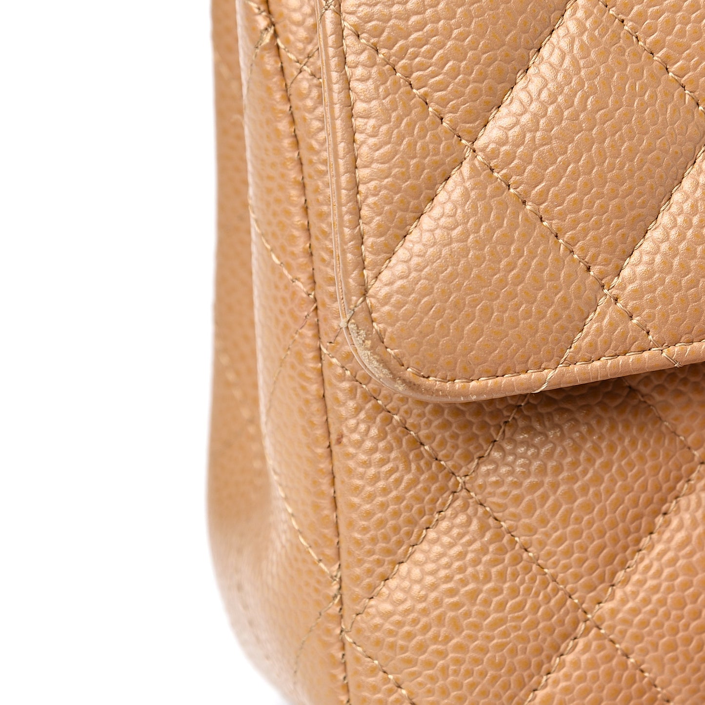 Caviar Quilted Medium Double Flap Beige
