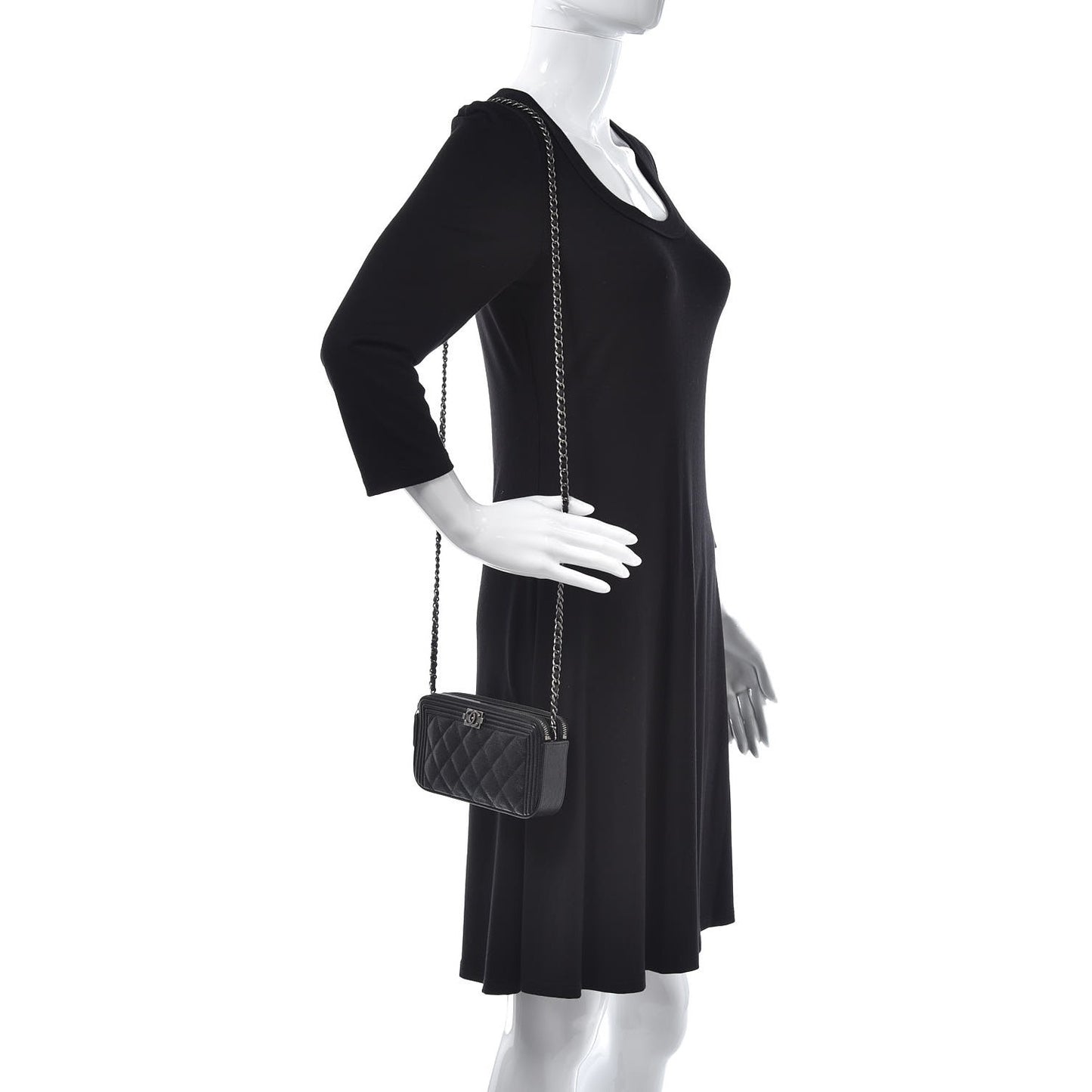 Caviar Quilted Small Boy Clutch With Chain Black