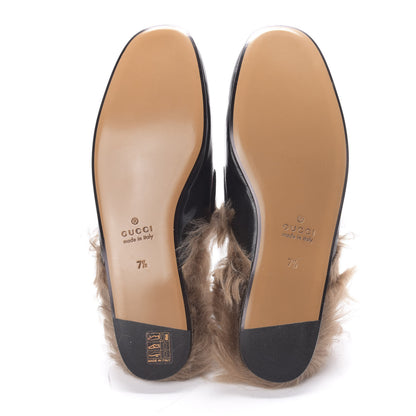 Gucci Goatskin Fur Web GG Skull Embroidered Mens Princetown Slippers 7.5 Black 7 of 9