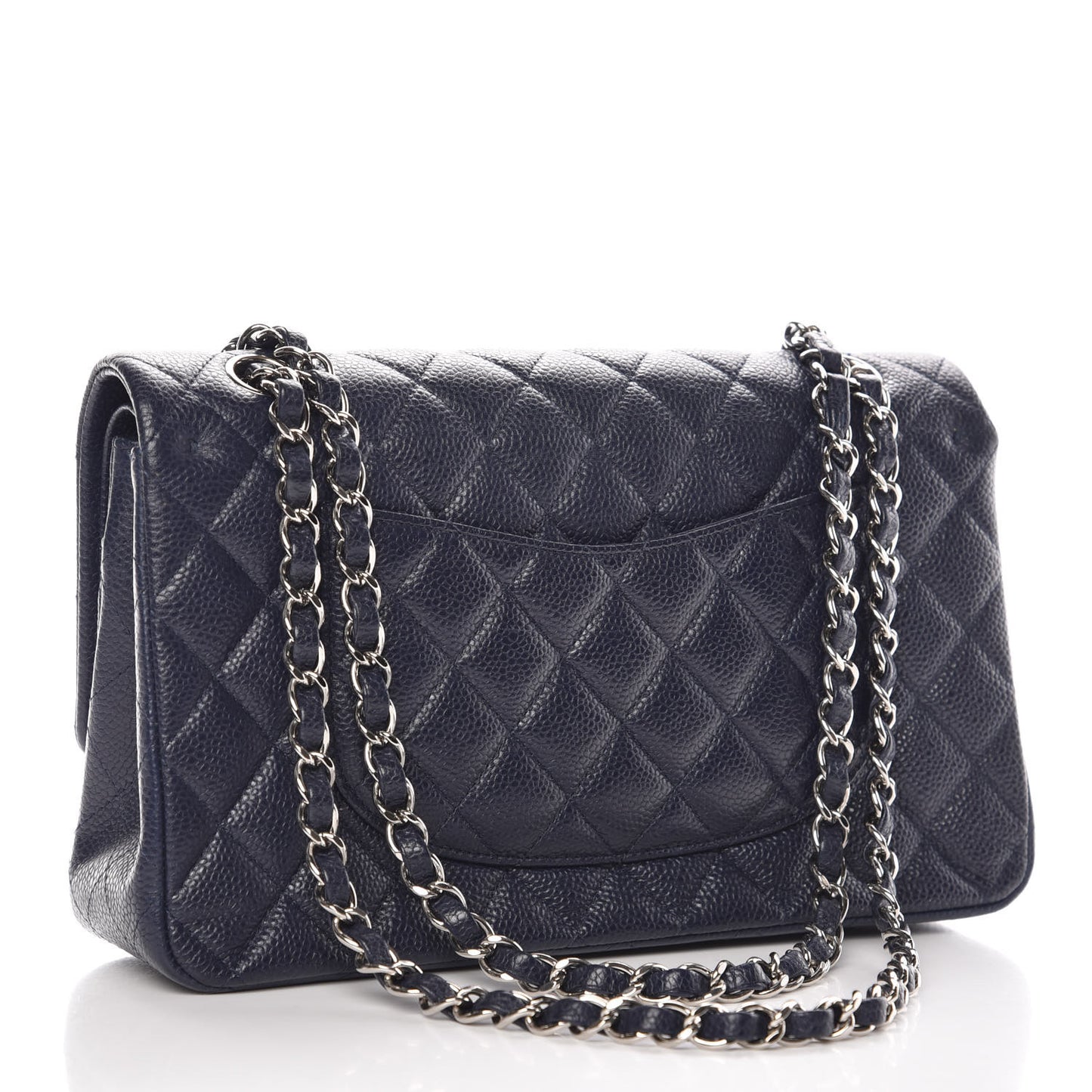 Caviar Quilted Medium Double Flap Dark Blue