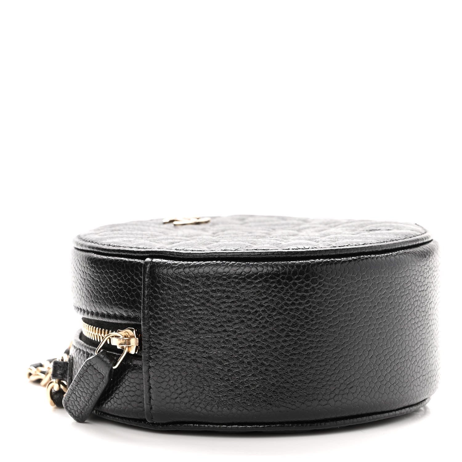 Chanel Caviar Camellia Embossed Round Clutch With Chain Black 4 of 10