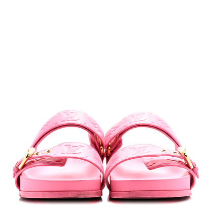 Louis Vuitton Calfskin Monogram Embossed Bom Dia Flat Mule Sandals 41 Pink 3 of 12