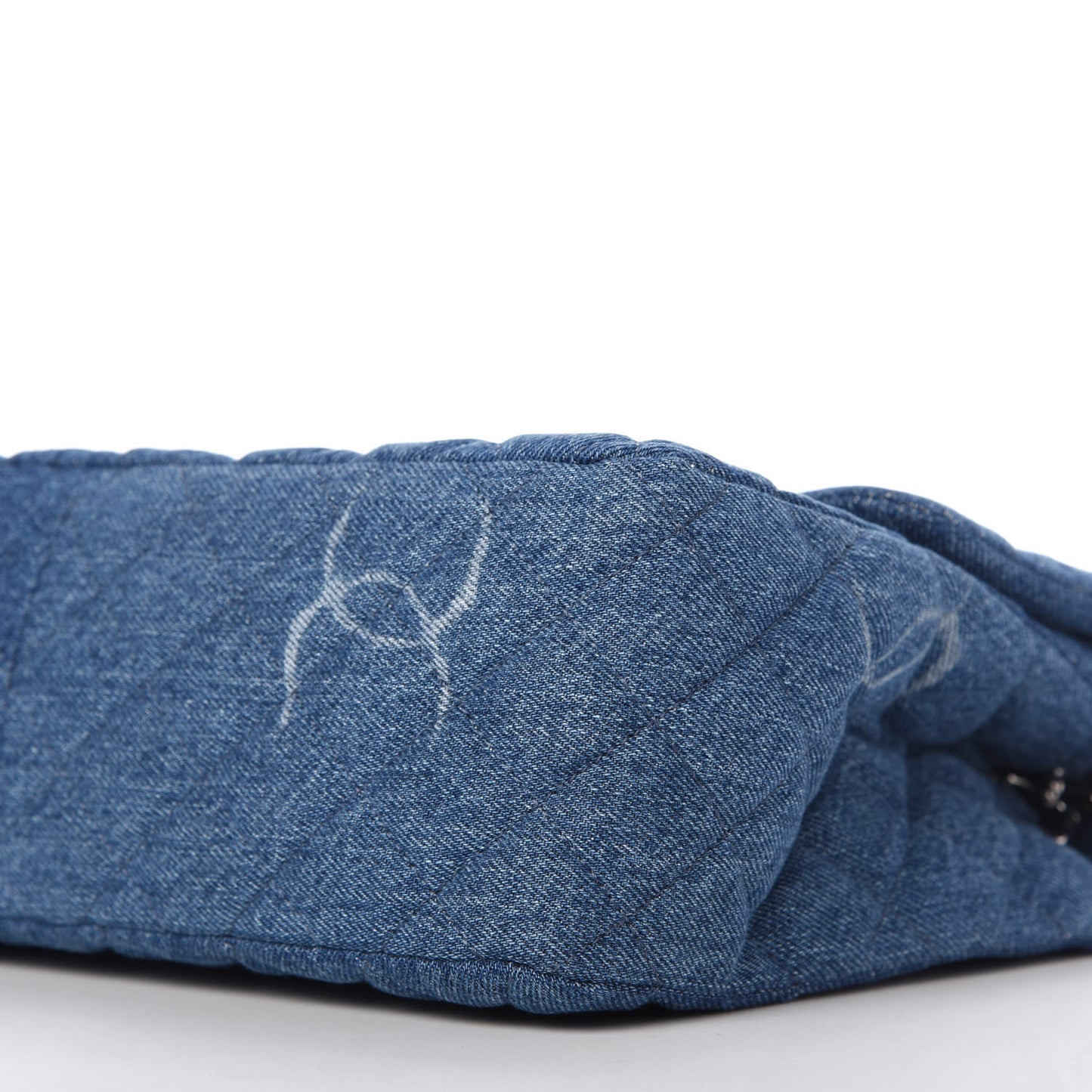 Denim Quilted CC Print Jumbo Single Flap Blue