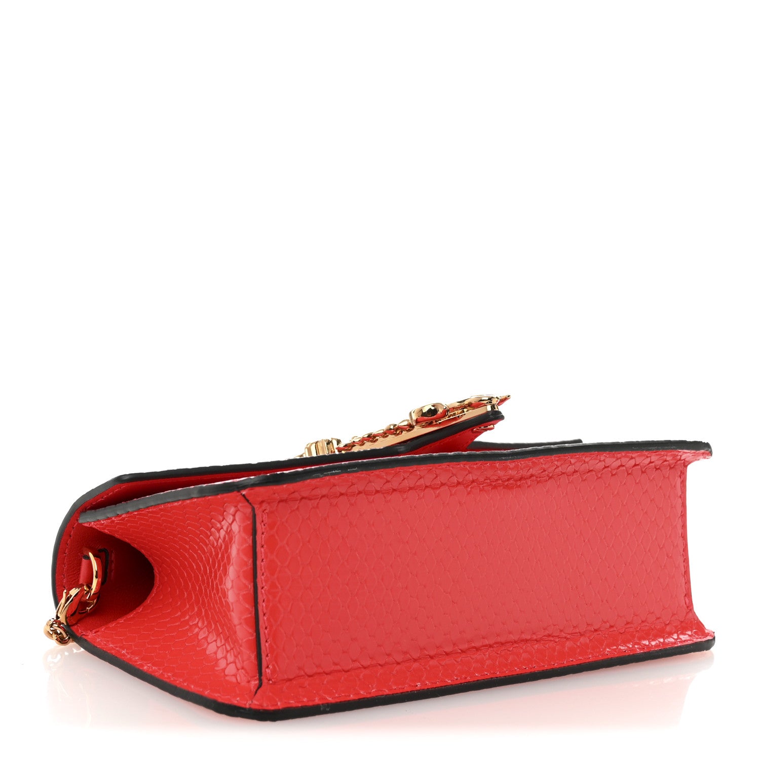 Versace Calfskin Snakeskin Embossed Virtus Mini Chain Crossbody Red 4 of 9
