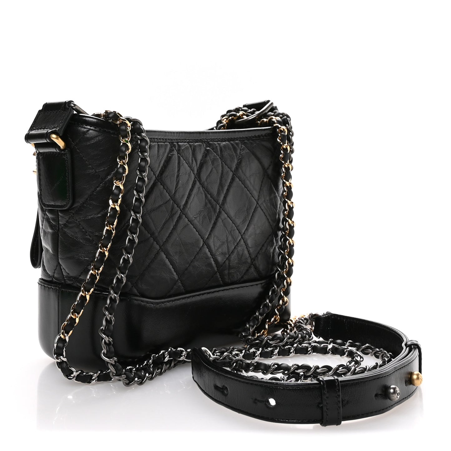 Aged Calfskin Quilted Small Gabrielle Hobo Black