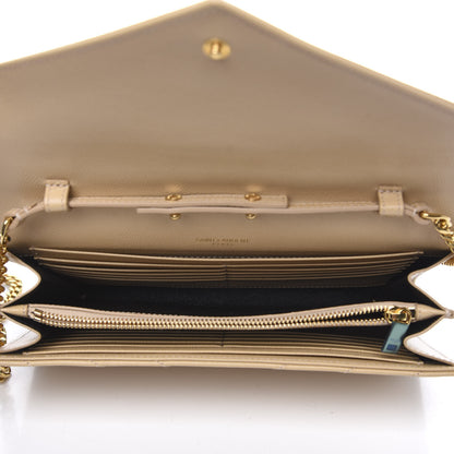 Saint Laurent Grain De Poudre Matelasse Chevron Monogram Chain Wallet Nude Powder 4 of 7