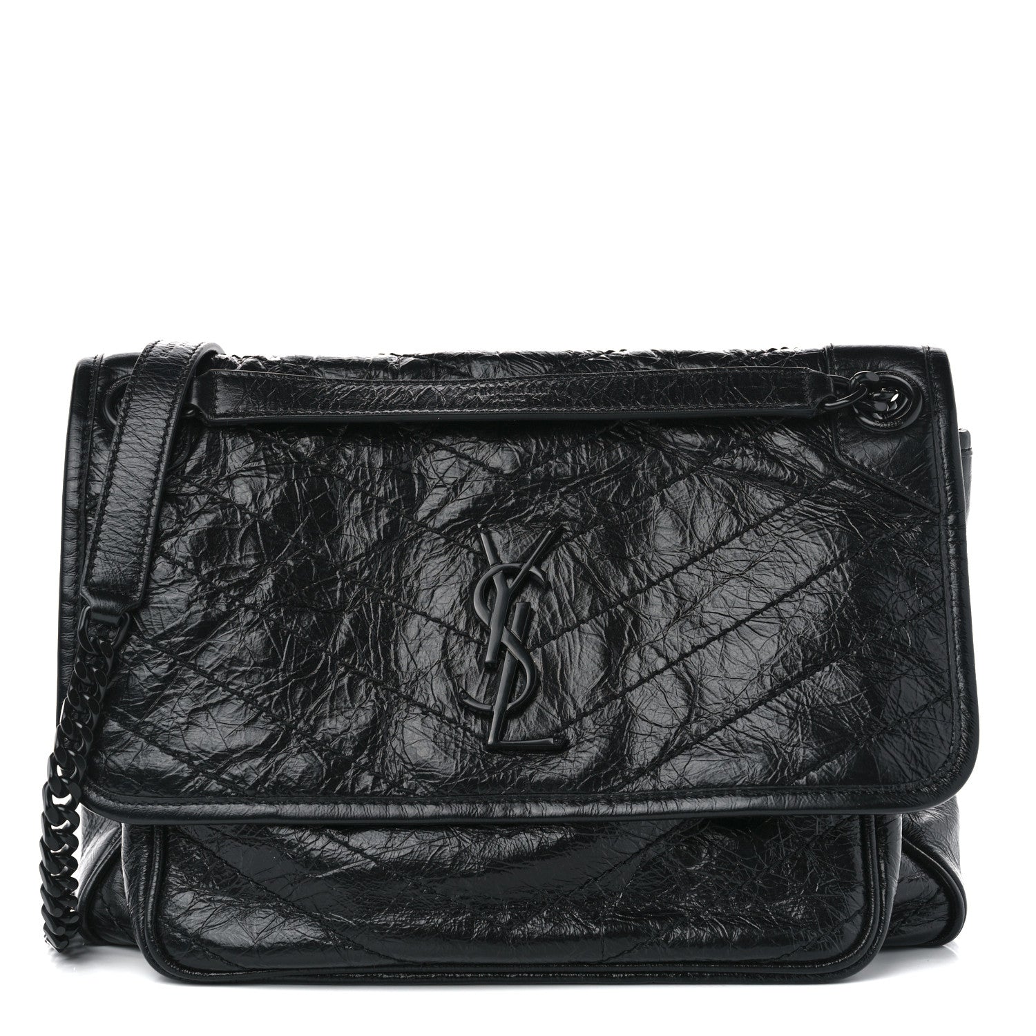 Saint Laurent Crinkled Calfskin Matelasse Monogram Medium Niki Chain Satchel Black 1 of 10