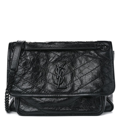 Saint Laurent Crinkled Calfskin Matelasse Monogram Medium Niki Chain Satchel Black 1 of 10