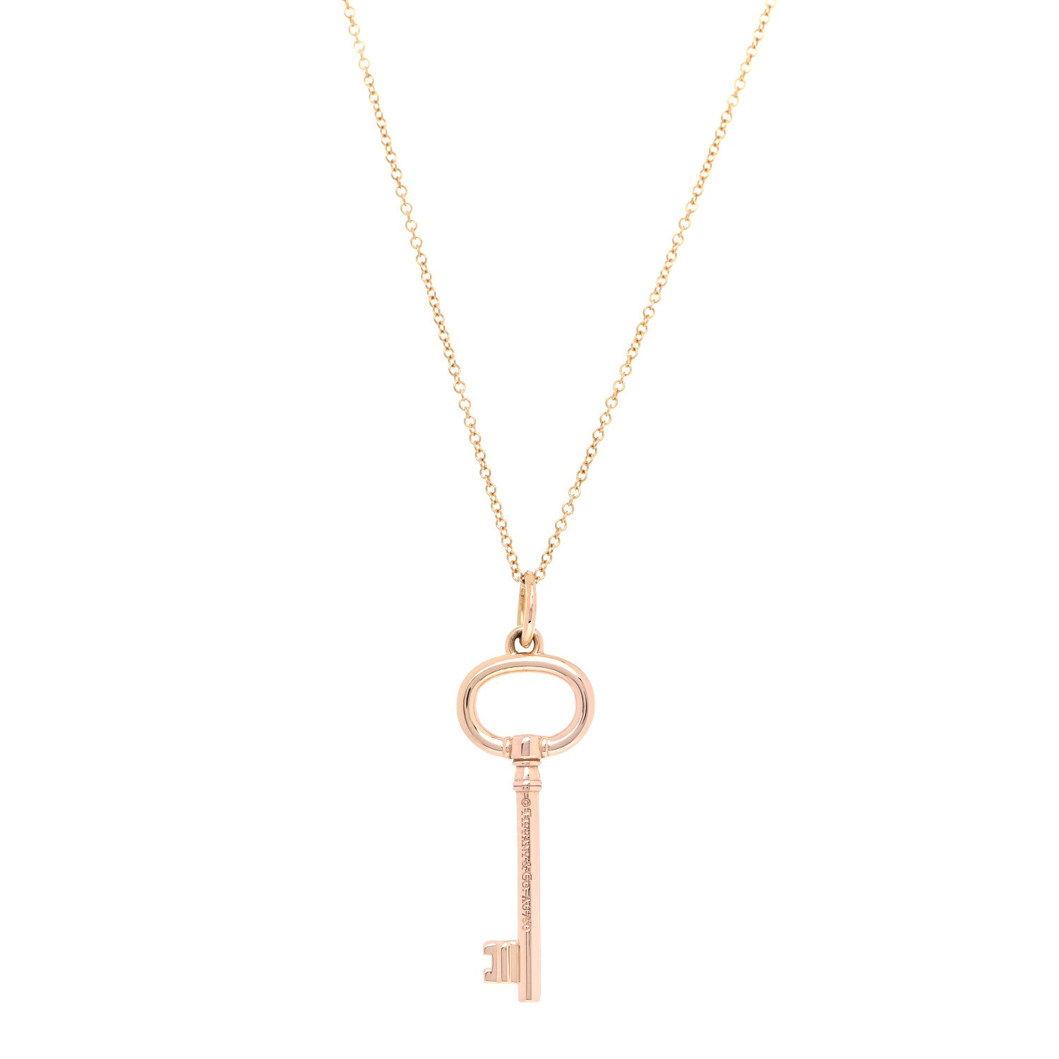 Tiffany 18K Rose Gold Small Oval Key Pendant Necklace 1 of 7
