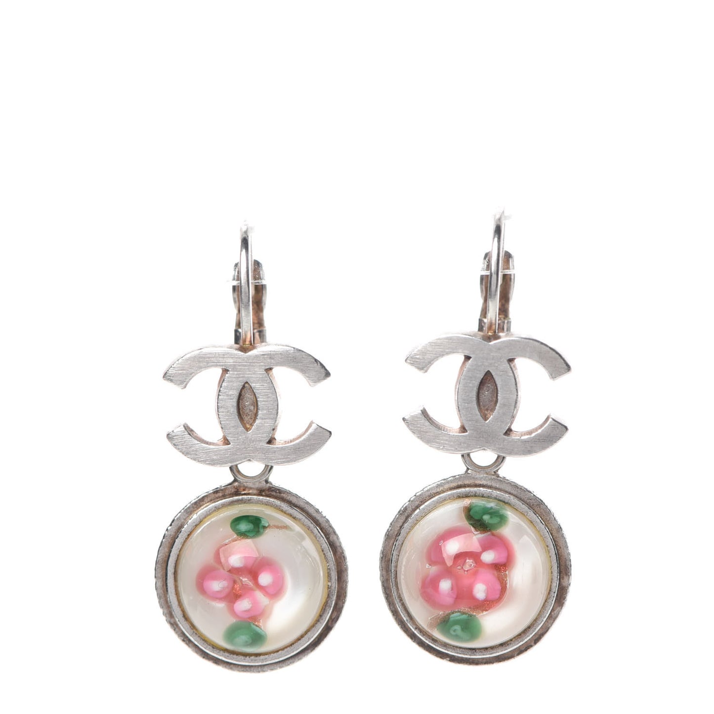 Enamel Bead CC Floral Drop Earrings Silver