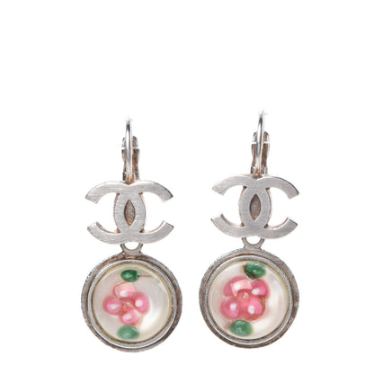 Chanel Enamel Bead CC Floral Drop Earrings Silver 1 of 6