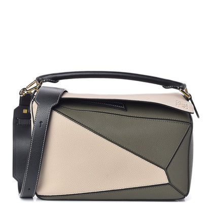 Loewe Grained Calfskin Medium Puzzle Bag Oat Khaki Green 1 of 10