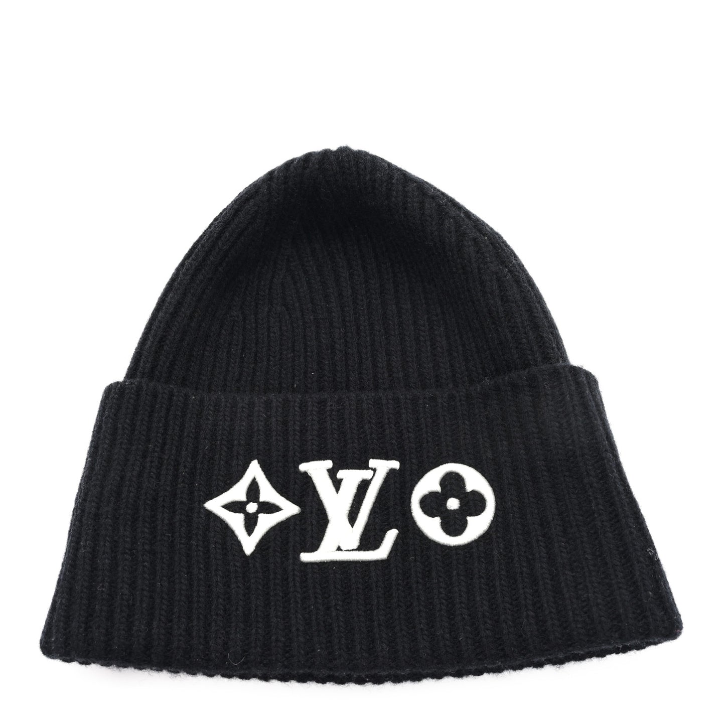 Wool LV Headline Beanie Hat Black