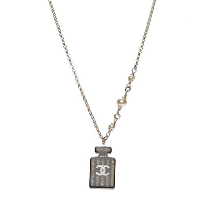 Chanel Resin Strass Perfume Bottle CC Necklace Black Gold 1 of 7