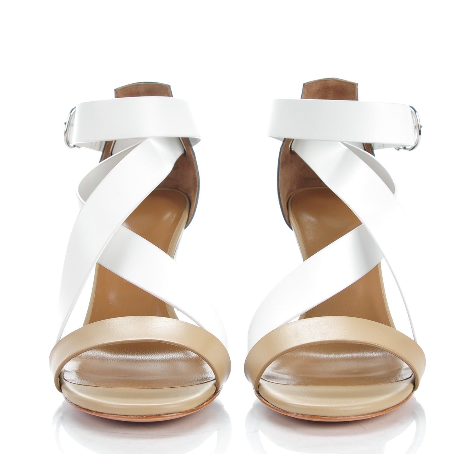 Calfskin Kiss Wedge Sandals 36 Beige Blanc Bronze