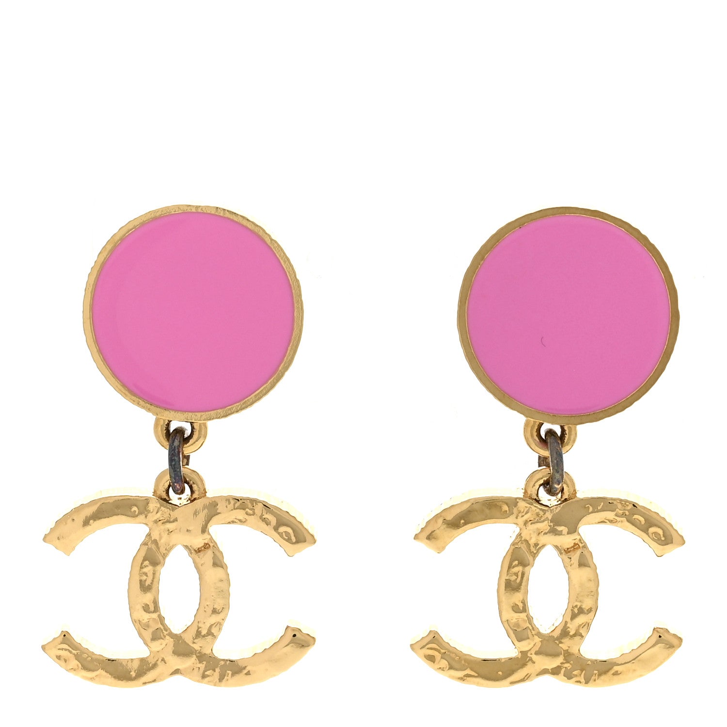 Chanel Enamel CC Drop Earrings Gold Pink 1 of 5