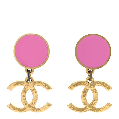 Chanel Enamel CC Drop Earrings Gold Pink 1 of 5