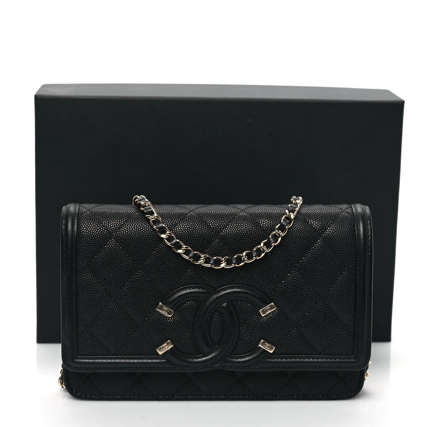Caviar Quilted CC Filigree Wallet On Chain WOC Black