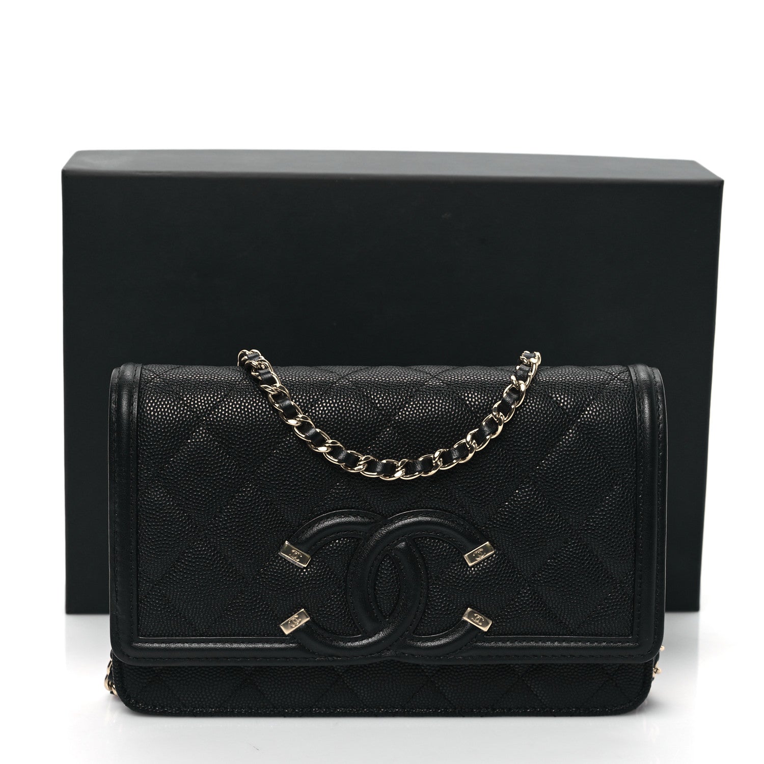 Chanel Caviar Quilted CC Filigree Wallet On Chain WOC Black 12 of 12